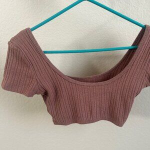 Garage Scoop Neck crop top, ribbed knit, pink/mauve, Size TP/XS
